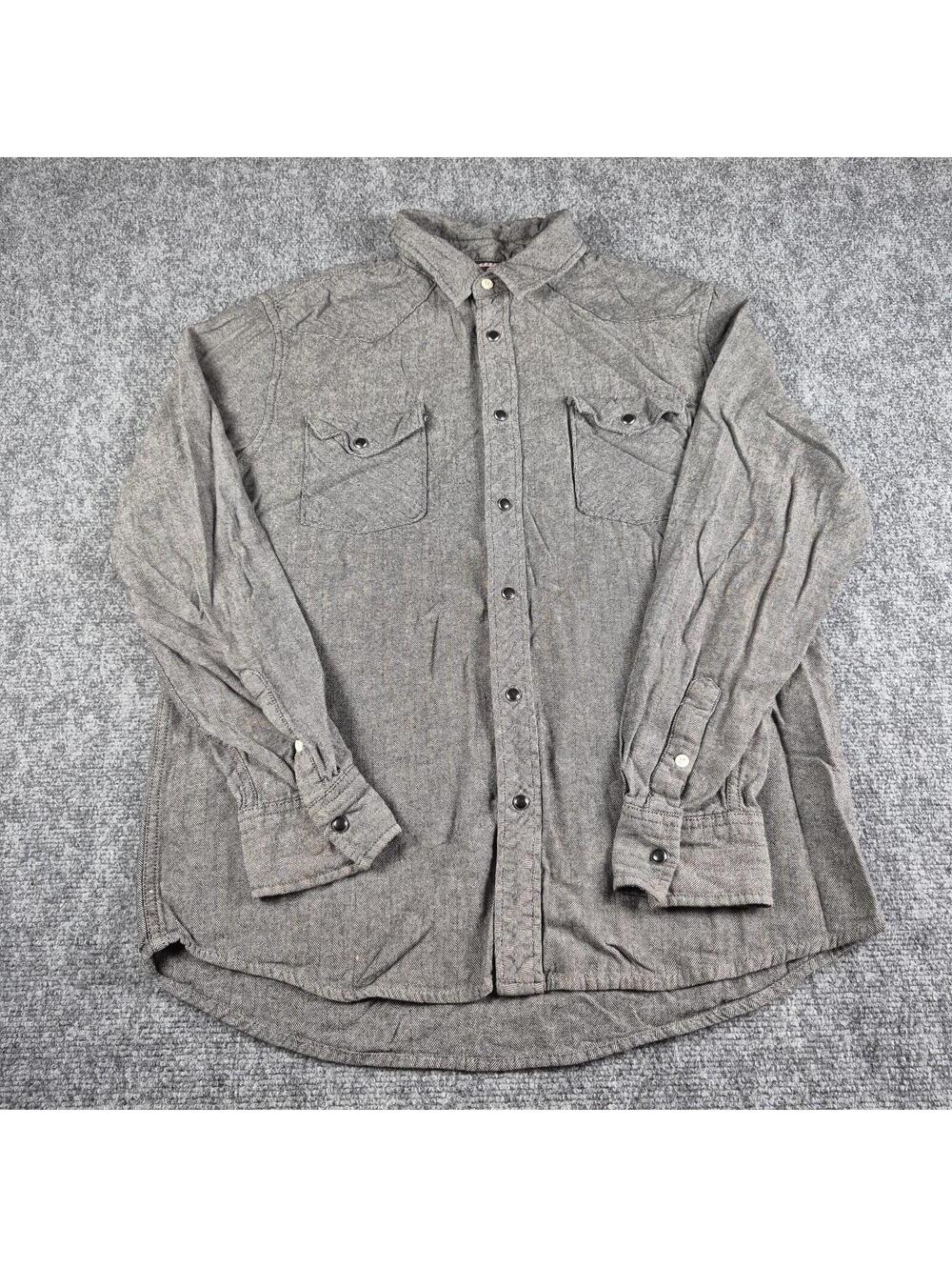 Roebucks Mens Shirt Vintage Size Large Gray/Black Pearl Snap Plaid Sears 90s Y2K